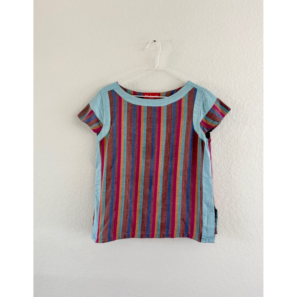 Rudiments Vintage Blouse Womens L Multi Stripe Boat Neck Cap Sleeve Earthy Boho